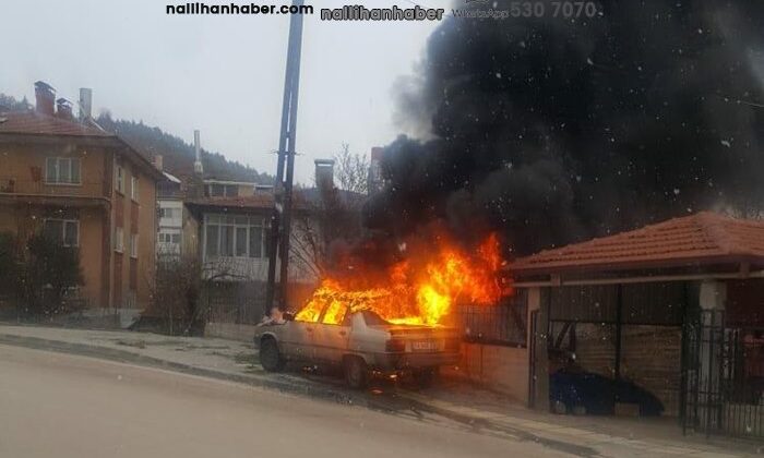 Nallıhan'da otomobil cayır cayır yandı!